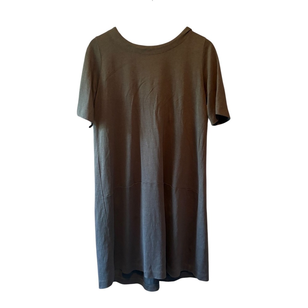 Two Danes Hemp Cotton Blend Short Sleeve T-Shirt Dress Charcoal Grey Lagenlook S